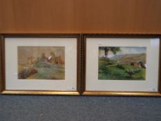 2 watercolours both mounted and framed under glass.
