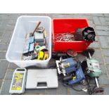 A mixed lot of power tools and hand tools to include a Nu Tool six inch bench grinder,
