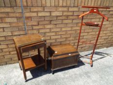 A early oak single drawer side table also included is a wooden record cabinet and clothes stand