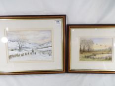 A watercolour depicting a pond with ducks by Joyce Percival mounted and framed under glass signed