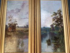 Two framed oils on board depicting lakeside scenes, signed by the artist,