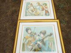 Jacques La Lande (French 1921 - ) - two lithographs comprising musical women / trio with guitar