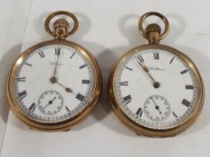Two yellow metal pocket watches marked Waltham [2] - full description to follow