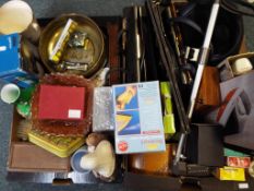 A good mixed lot to include four vintage handbags, horse riding helmet, wooden trinket boxes,