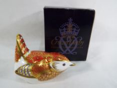 Crown Derby - a Crown Derby ceramic paperweight in the form of a wren with gold stopper, boxed.
