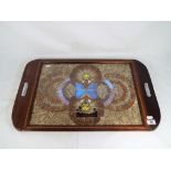 A Brazilian inlaid butterfly tray, inlaid to the border and butterfly wings centre,