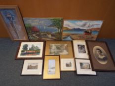 Eleven predominantly framed pictures of varying sizes to include watercolours,