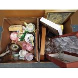 A good mixed lot comprising two boxes to include ceramics, prints, cameras, glassware,