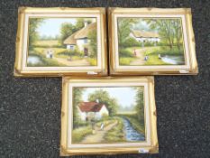 Karen Chapman - three oils on canvas depicting country cottages, signed,