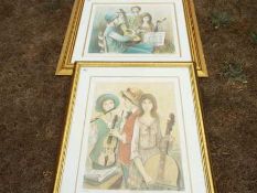Jacques La Lande (French 1921 - ) - two lithographs comprising musical trio /man with guitar issued