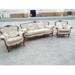 A three piece reproduction French lounge suite (92 cm x 200 cm 82 cm) chairs (92 cm x 95 cm 82 cm)