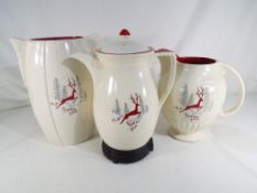 Crown Devon Fieldings - three pieces of Retro Crown Devon ceramics in the red Stockholm pattern