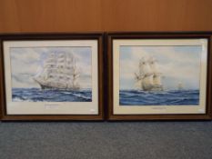 James Sinnott - two watercolours depicting sailing ships on the high seas,