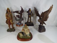 A collection of five figurines to include a large eagle on plinth entitled Summit of Mystery,