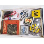 A collection of motoring bumper badges to include AA, National Breakdown, Motoring Club and RAC,