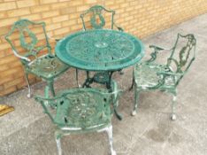 Garden furniture - green painted cast aluminium Victorian style pierced garden table and four