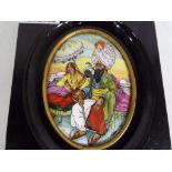 A continental oval hand-painted ceramic plaque signed by the artist,