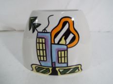 Lorna Bailey - a Lorna Bailey flat pocket vase decorated in the Bauhaus pattern.