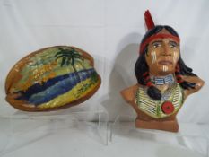 A hand painted reconstituted stone bust in the form of a Native American approx 28cm (h) also