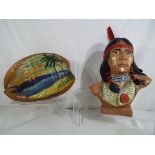 A hand painted reconstituted stone bust in the form of a Native American approx 28cm (h) also