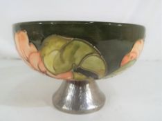 Moorcroft - a Moorcroft hibiscus bowl on a hammered pewter stand,