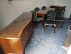 A good early reproduction Italian style marquetry dining room suite comprising of dining table,
