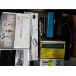 A mixed lot comprising two boxes containing a boxed telescope, camera tripod, 2in1 Rotary Trimmer,