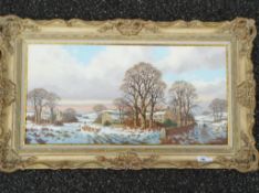 Vincent Selby (1919-2004) - an oil on canvas depicting a winter landscape with sheep in the