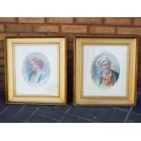 Two pictures, watercolour portraits of a
