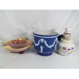 A blue Wedgwood Jasperware jardiniere wi