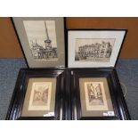 Four framed pictures of varying image sizes,