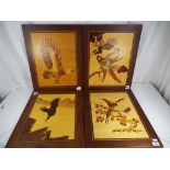 Marquetry - 4 marquetry pictures with an avian theme,