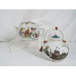 Two Oriental ceramic tea pots with hand painted decoration and character marks to the bases (2)