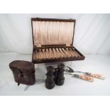 A pair of vintage binoculars in leather case, Heath & Co Ltd, Crayford, London,