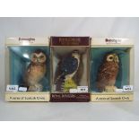 Three boxed bird decanters by Royal Doulton with contents to include two Beneagles from the series