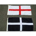 Two English cotton flags comprising England and Cornwall both measuring 45 cm x 95 cm [2] - Est £50