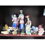 A good mixed lot to include three Asian ceramic figurines and a quantity of predominantly frog