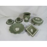 Wedgwood - Six pieces of green Wedgwood Jasperware to include dishes,