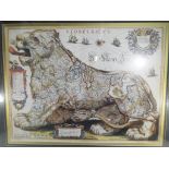 Three framed maps to include an early map of Lancashire,