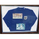 Gordon Banks (England 1937 - ) an England goalkeeper's blue shirt bearing the signature of Gordon