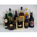 Eleven bottles of alcoholic beverages to include wine, mead,