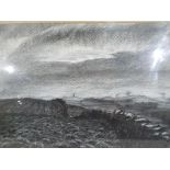 A conte crayon landscape by Rolf Parker, mounted and framed under glass,