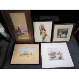 5 pictures of varying sizes to include water colours, of various themes,