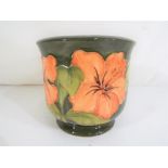 Moorcroft Pottery - A small Moorcroft pottery jardiniere decorated with hibiscus on a green ground,