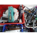 three boxes of tools comprising spanners, wrenches, screwdrivers, wire stripper, suction vice,