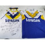 Warrington Wolves - 2009 and 2010 signed Warrington Wolves rugby shirts to include signatures by