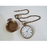 A gold plated pocket watch with white enamel dial, subsidiary seconds, case inscribed HB USA,