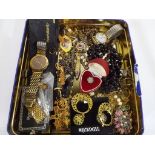 A good mixed lot of predominantly costume jewellery to include paired earrings, watches, necklaces,