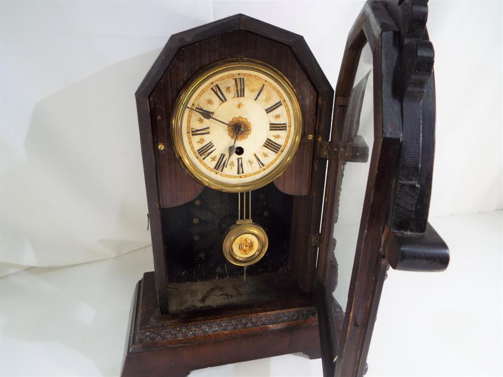 An early 20th century beehive style shelf clock, the case with glazed opening door, - Image 4 of 4