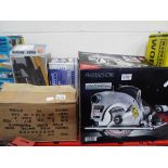 A Parkside light metal magnesium alloy saw in box, a Nutool angle grinder, boxed,